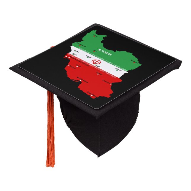 Iran Map with Flag and Emblem Graduation Cap Topper (Angled)