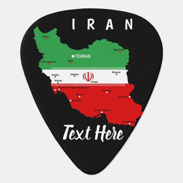 Iran Map with Flag and Emblem Guitar Pick (Front)