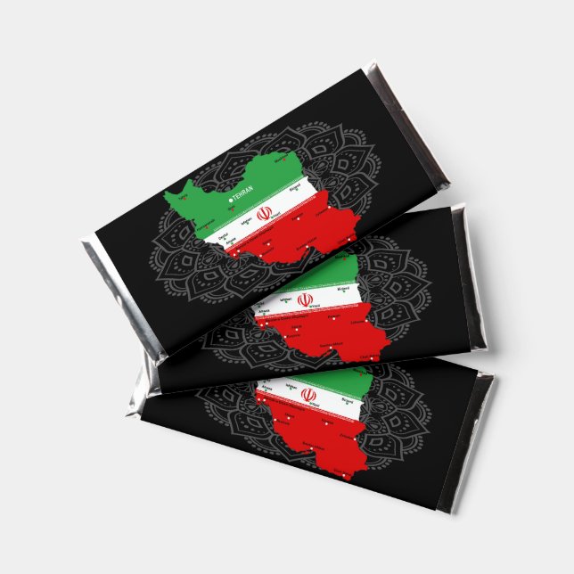 Iran Map with Flag and Emblem Hershey Bar Favors (Front)