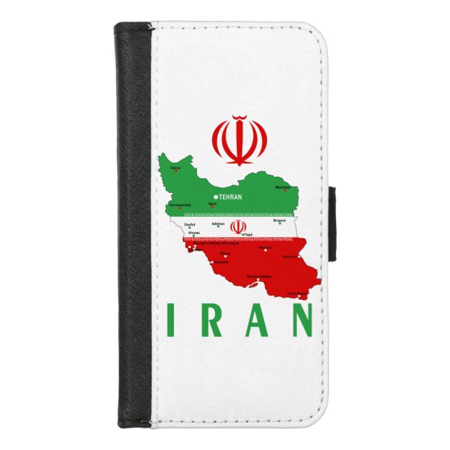 Iran Map with Flag and Emblem iPhone Wallet Case (Front)