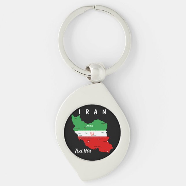 Iran Map with Flag and Emblem Keychain (Front)