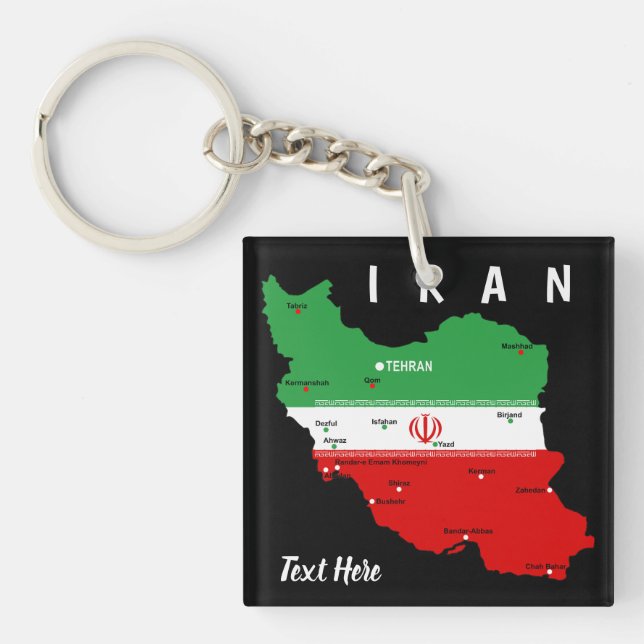 Iran Map with Flag and Emblem Keychain (Front)