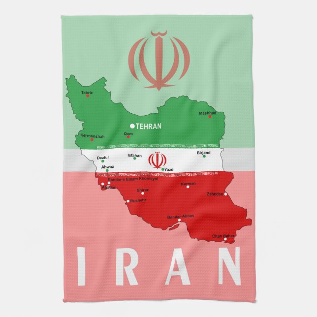 Iran Map with Flag and Emblem Kitchen Towel (Vertical)
