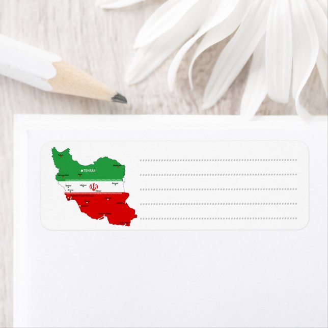 Iran Map with Flag and Emblem Label (Insitu)