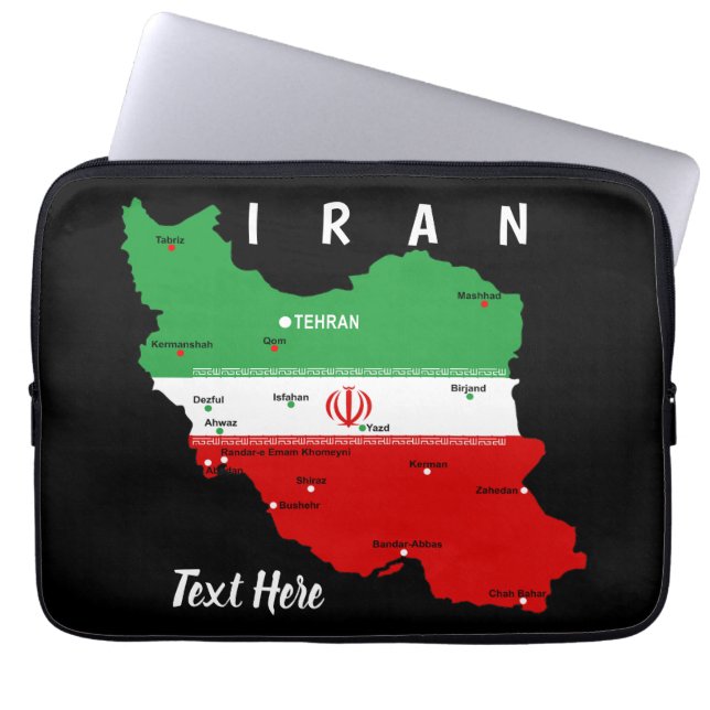 Iran Map with Flag and Emblem Laptop Sleeve (Front)