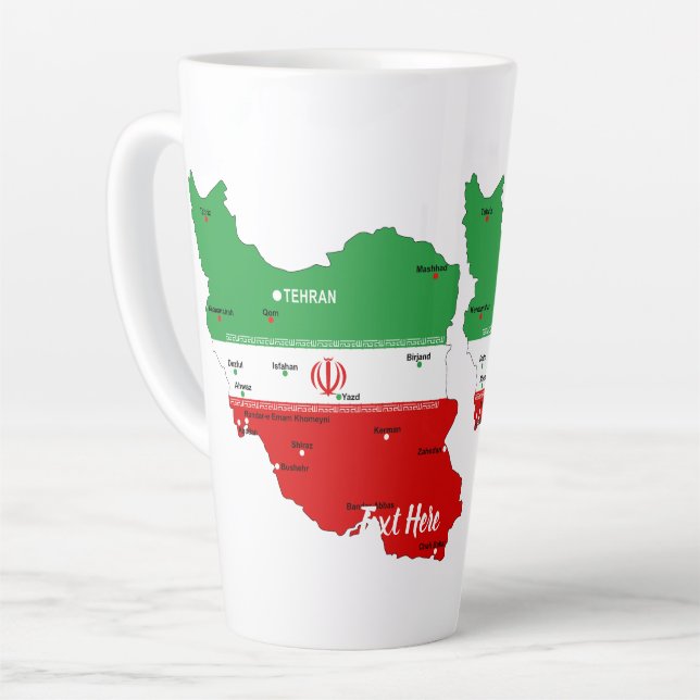 Iran Map with Flag and Emblem Latte Mug (Left Angle)