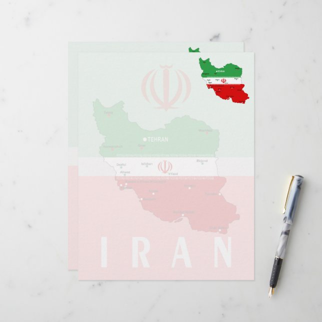 Iran Map with Flag and Emblem Letterhead (Front/Back In Situ)