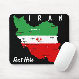 Iran Map with Flag and Emblem Mouse Pad