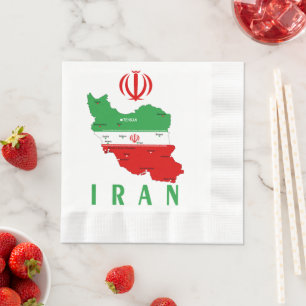 Iran Map with Flag and Emblem Napkins
