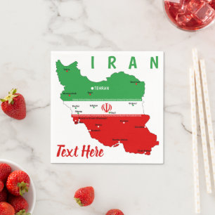 Iran Map with Flag and Emblem Napkins
