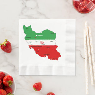 Iran Map with Flag and Emblem Napkins