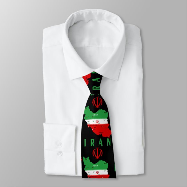 Iran Map with Flag and Emblem Neck Tie (Tied)