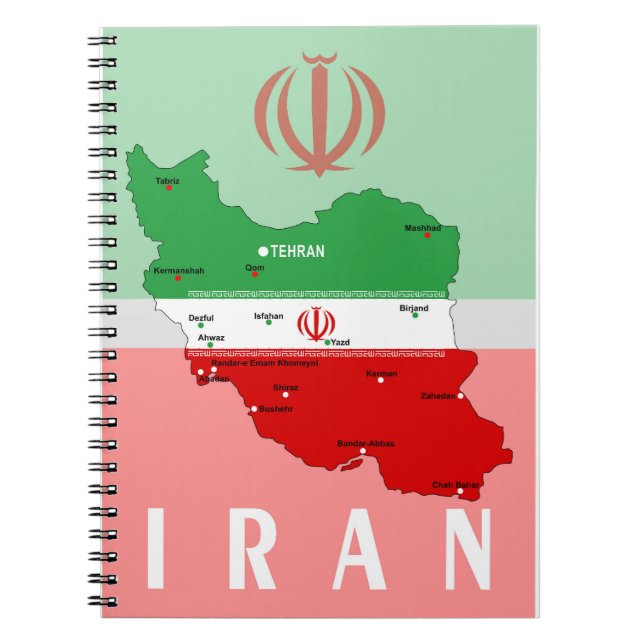 Iran Map with Flag and Emblem Notebook (Front)