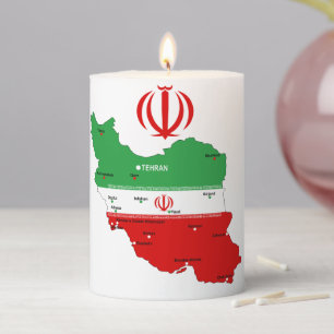 Iran Map with Flag and Emblem Pillar Candle