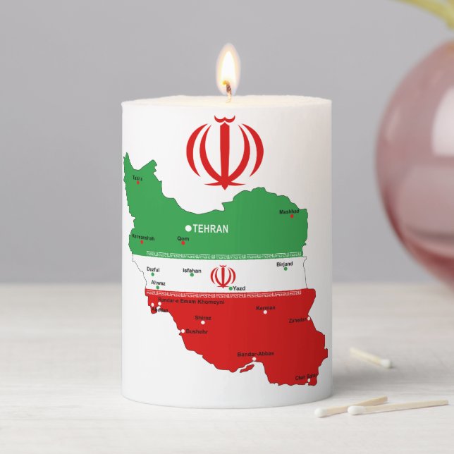 Iran Map with Flag and Emblem Pillar Candle (In Situ)