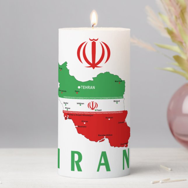 Iran Map with Flag and Emblem Pillar Candle (In Situ)