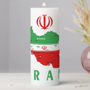 Iran Map with Flag and Emblem Pillar Candle