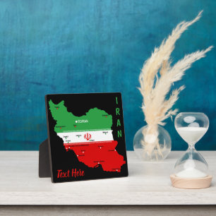Iran Map with Flag and Emblem Plaque