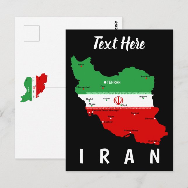 Iran Map with Flag and Emblem Postcard (Front/Back)