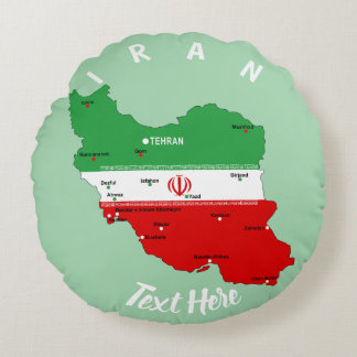 Iran Map with Flag and Emblem Round Pillow
