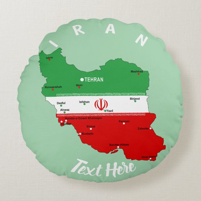 Iran Map with Flag and Emblem Round Pillow (Front)