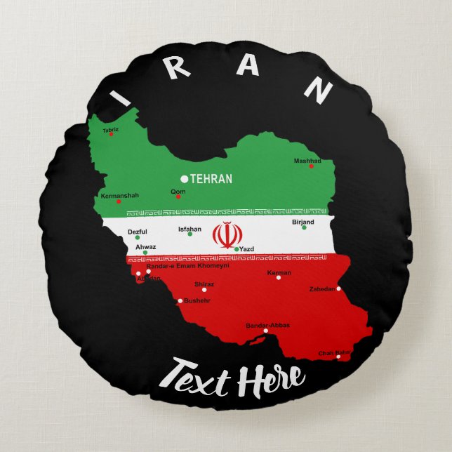 Iran Map with Flag and Emblem Round Pillow (Front)