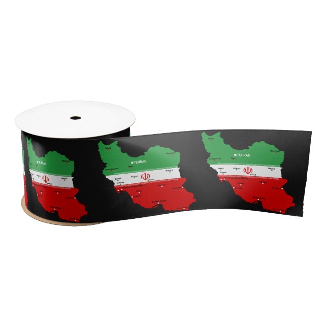 Iran Map with Flag and Emblem Satin Ribbon (Spool)