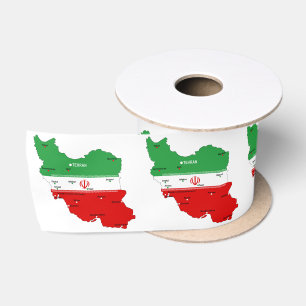 Iran Map with Flag and Emblem Satin Ribbon