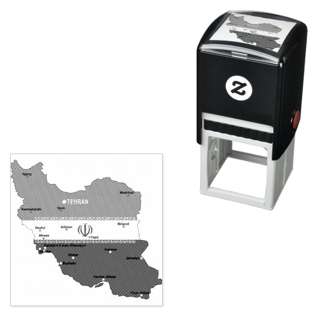 Iran Map with Flag and Emblem Self-inking Stamp (In Situ)