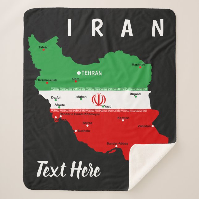 Iran Map with Flag and Emblem Sherpa Blanket (Front)