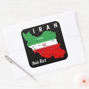 Iran Map with Flag and Emblem Square Sticker