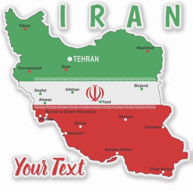Iran Map with Flag and Emblem Sticker (Front)