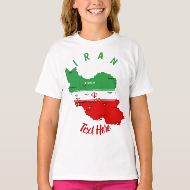 Iran Map with Flag and Emblem T-Shirt (Front)