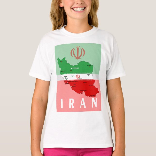 Iran Map with Flag and Emblem T-Shirt (Front)