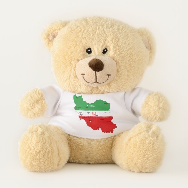 Iran Map with Flag and Emblem Teddy Bear (Front)
