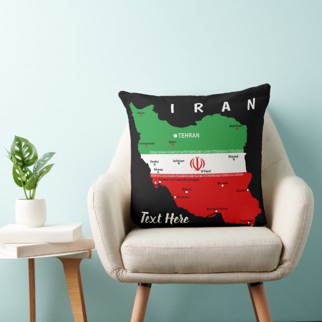 Iran Map with Flag and Emblem Throw Pillow (Chair)