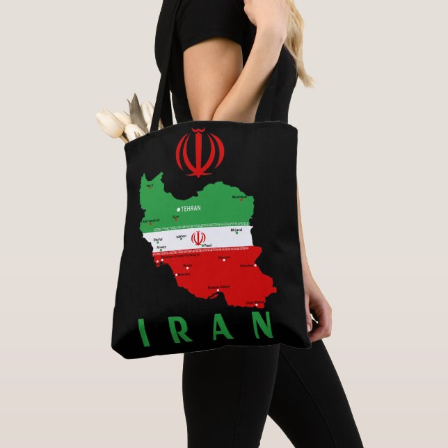 Iran Map with Flag and Emblem Tote Bag (Close Up)