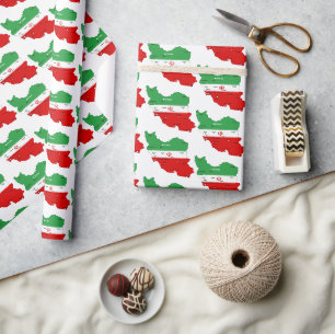 Iran Map with Flag and Emblem Wrapping Paper