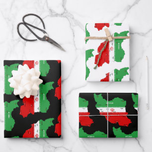 Iran Map with Flag and Emblem Wrapping Paper Sheets