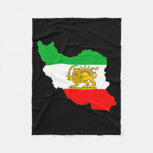 Iran map with lion and sun emblem, persian flag  fleece blanket