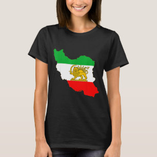 Iran map with lion and sun emblem, persian flag T-Shirt