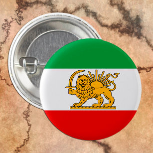 Iran, Persian flag with Lion, Shah of Iran Button