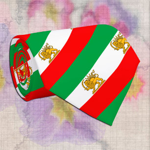 Iran, Persian flag with Lion, Shah of Iran Stripes Neck Tie