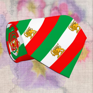 Iran, Persian flag with Lion, Shah of Iran Stripes Neck Tie