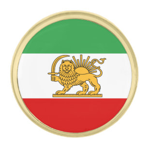 Iran Pin, Persian flag with Lion, Shah of Iran Gold Finish Lapel Pin