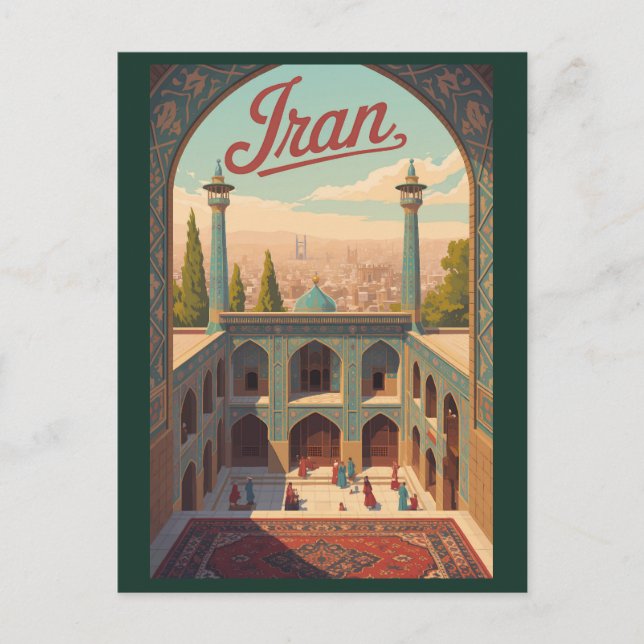 Iran Skyline Illustration Travel Art Vintage Postcard (Front)