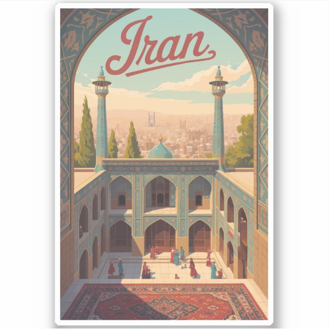Iran Skyline Illustration Travel Art Vintage Sticker (Front)