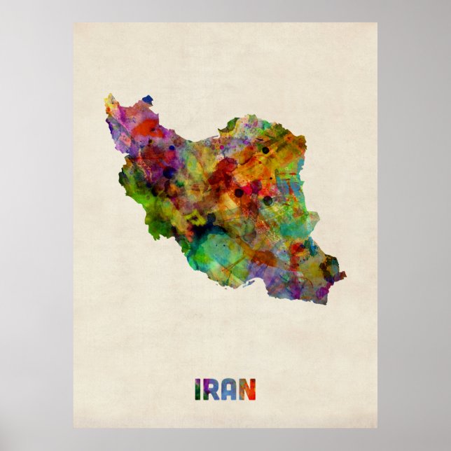 Iran Watercolor Map Poster (Front)