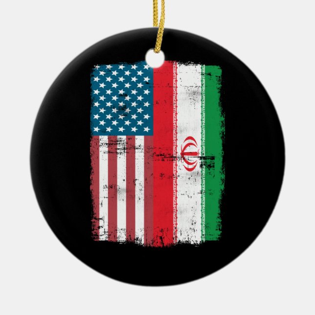 Iranian American Flag - IRANIAN ROOTS Ceramic Ornament (Front)