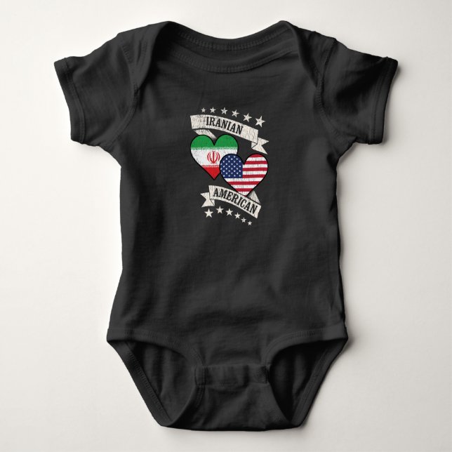 Iranian American Heart Flags Iran America Baby Bodysuit (Front)